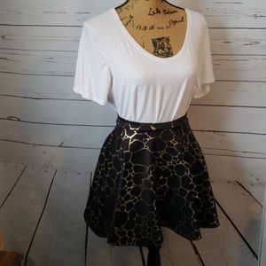 Dressy Black and Gold Mini Skater Skirt